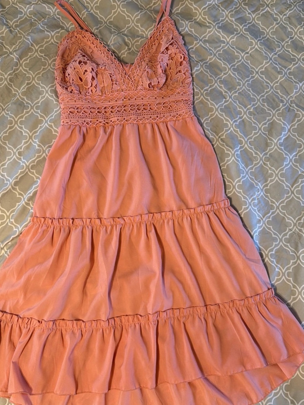 Women’s Mini Dress with Crochet Bodice - Peach Pink - bought same dress twice